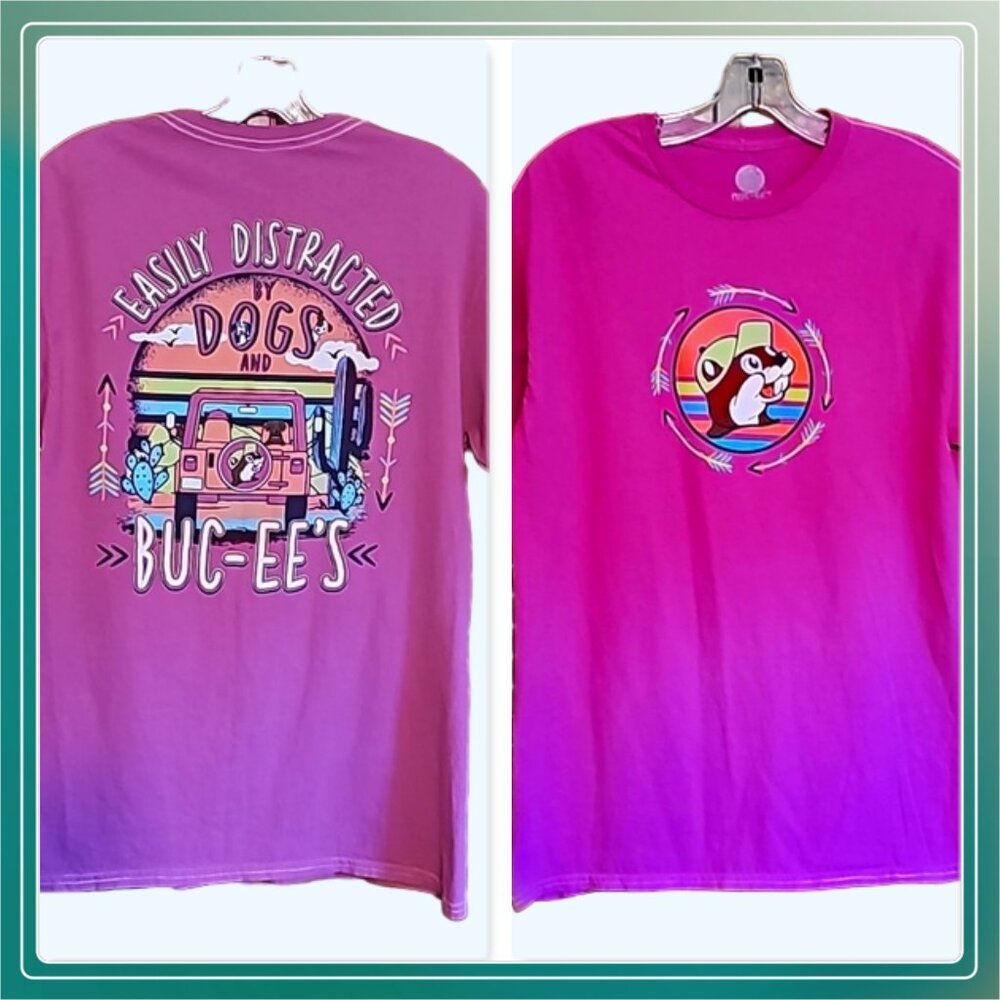 Buc-Ees Jeep T-shirt easily distraceted by dogs pink